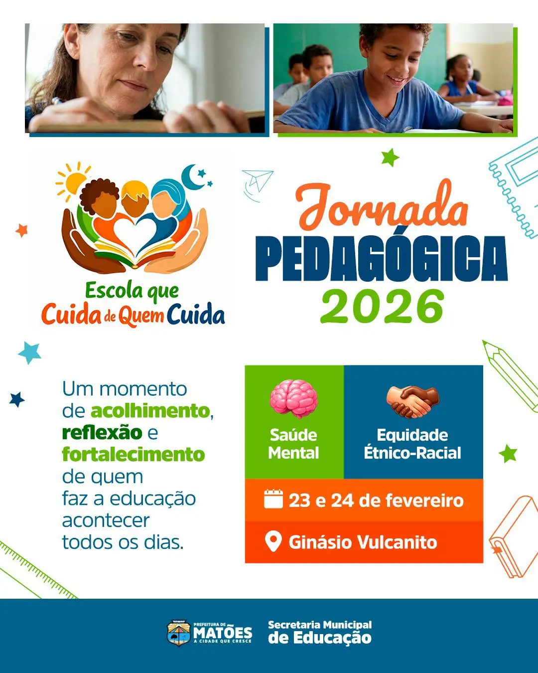 Matões realiza Jornada Pedagógica 2026 nos dias 23 e 24 de fevereiro