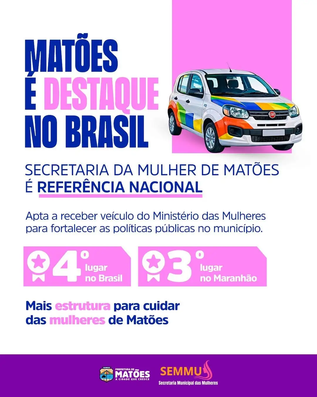 Secretaria da Mulher de Matões apta a receber veículo do Ministério das Mulheres